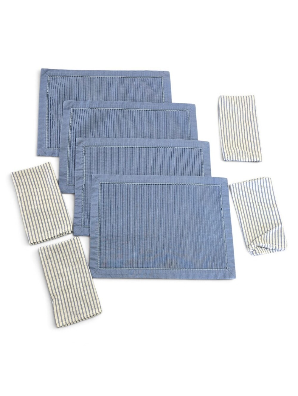 Blue Plested Placemat and Striped Napkin Set Of 4